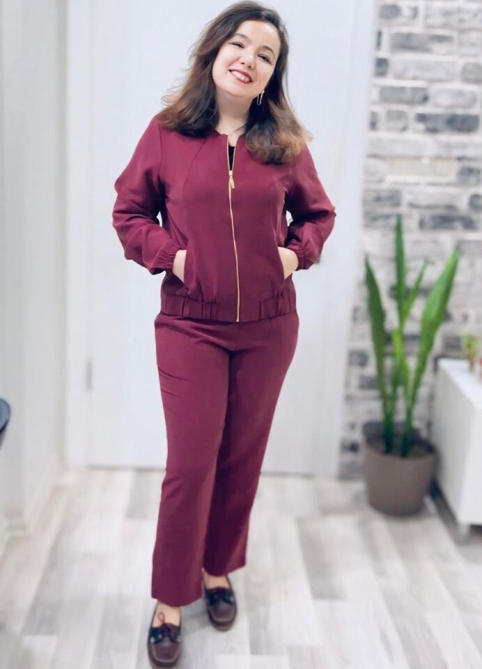 Kadın Bordo Tensel Kumaş Takım