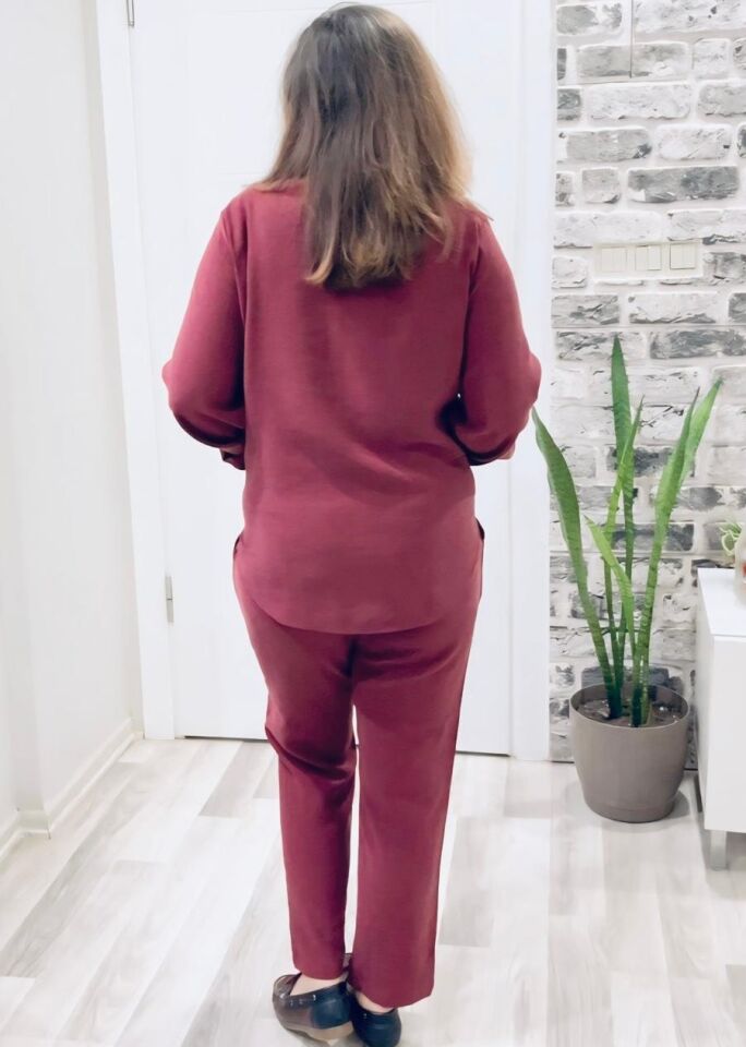 Kadın Bordo Tensel Kumaş Takım