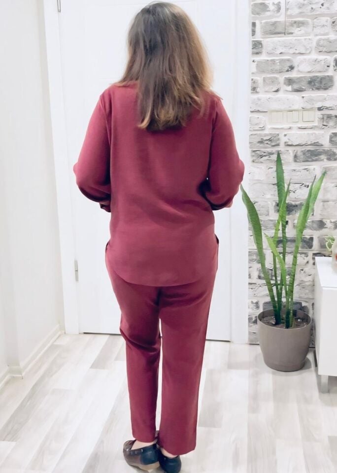 Kadın Bordo Tensel Kumaş Takım