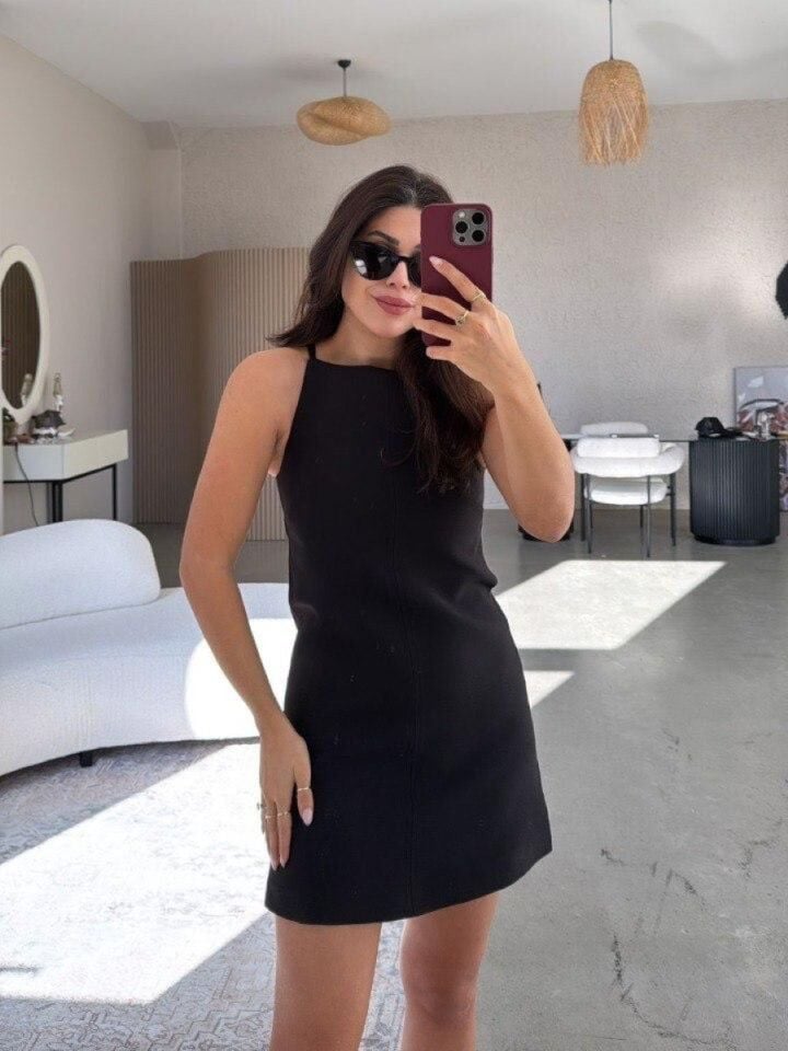 Kadın Siyah Askılı Kısa Elbise