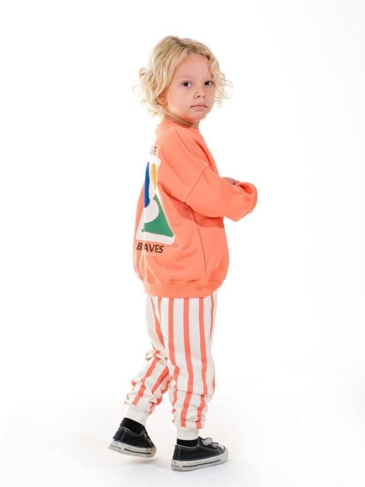 Erkek Çocuk Desenli Sweatshirt Çizgili Pantolon Takım