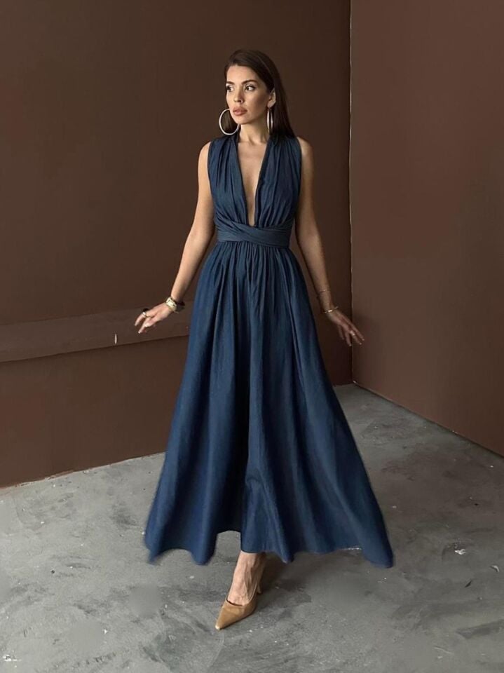 Kadın Mavi Tencel Elbise
