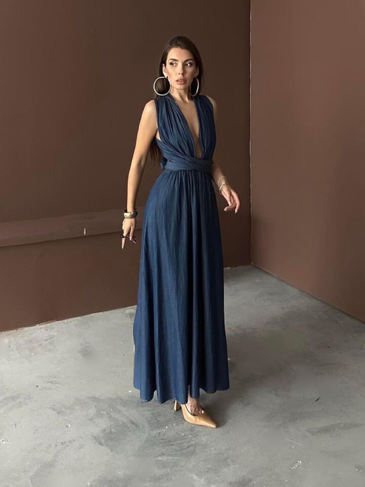 Kadın Mavi Tencel Elbise