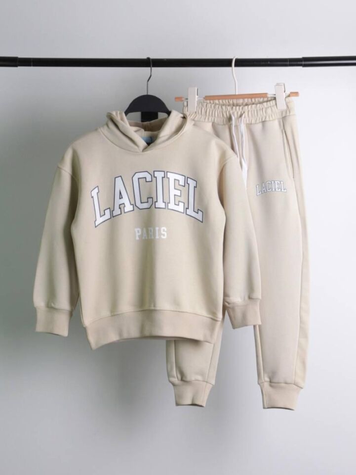 Unisex Çocuk Sloganlı Kışlık 3 İplik Pamuklu Sweatshirt Eşofman Alt-üst Takım