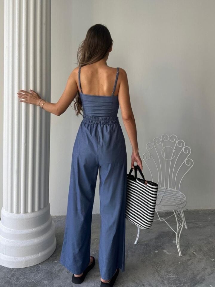 Kadın Tencel Crop Şalvar Pantolon Takım