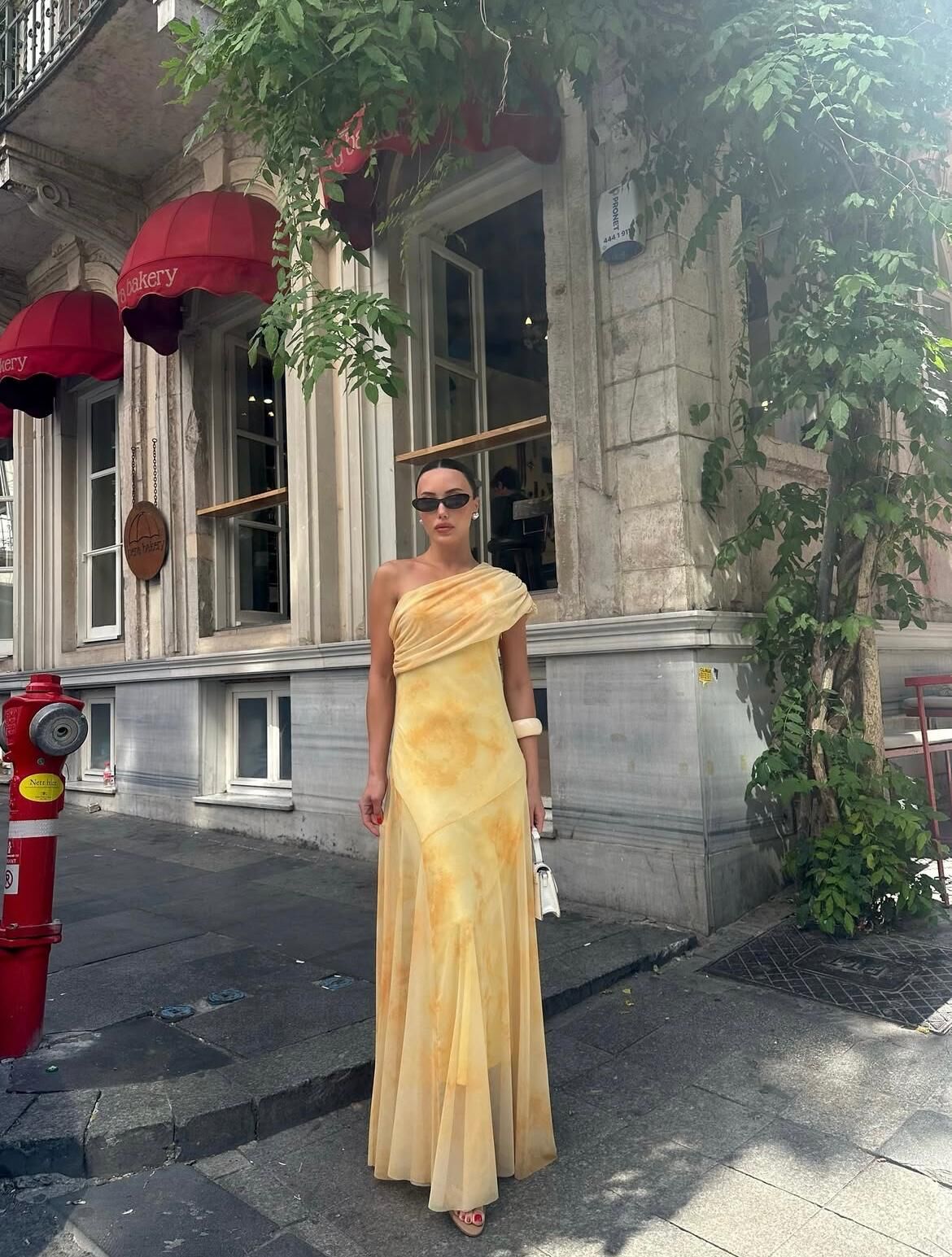 Kadın Tek Omuz Şifon Elbise