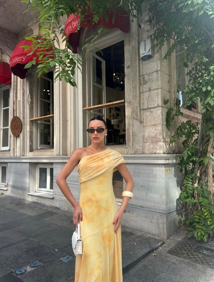 Kadın Tek Omuz Şifon Elbise