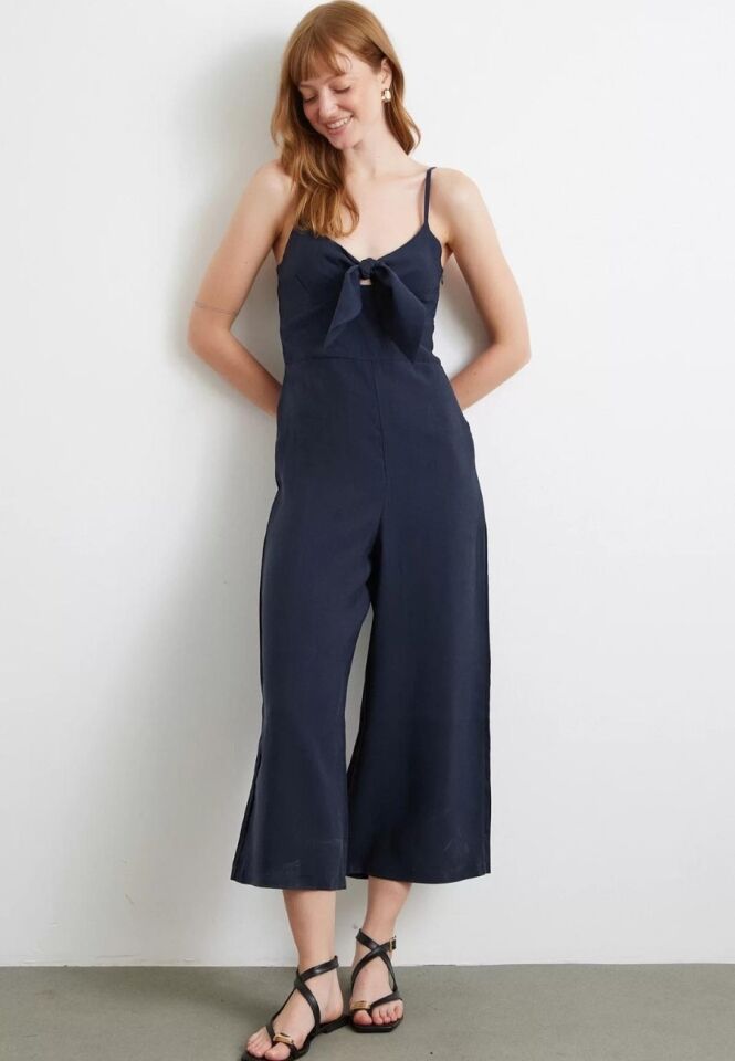 Kadın Fiyonklu Lacivert Tulum