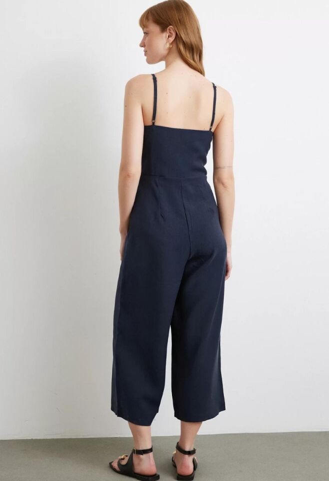 Kadın Fiyonklu Lacivert Tulum