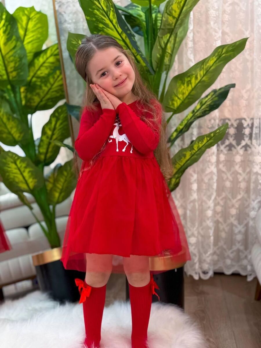 Kız Çocuk Kırmızı Yeni Yıl Elbisesi
