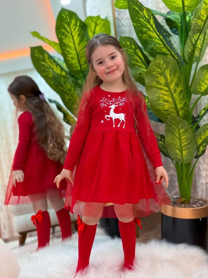 Kız Çocuk Kırmızı Yeni Yıl Elbisesi