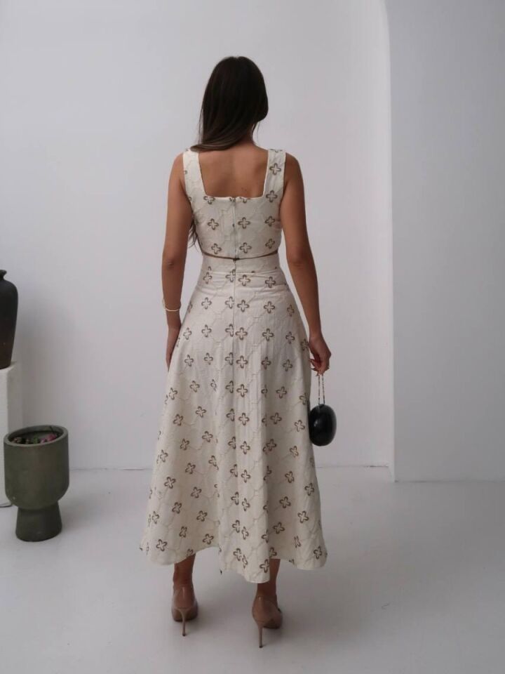 Kadın Keten Etek Bluz Takım