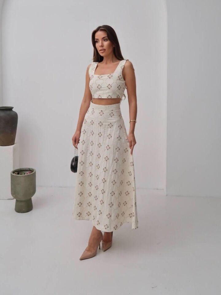 Kadın Keten Etek Bluz Takım