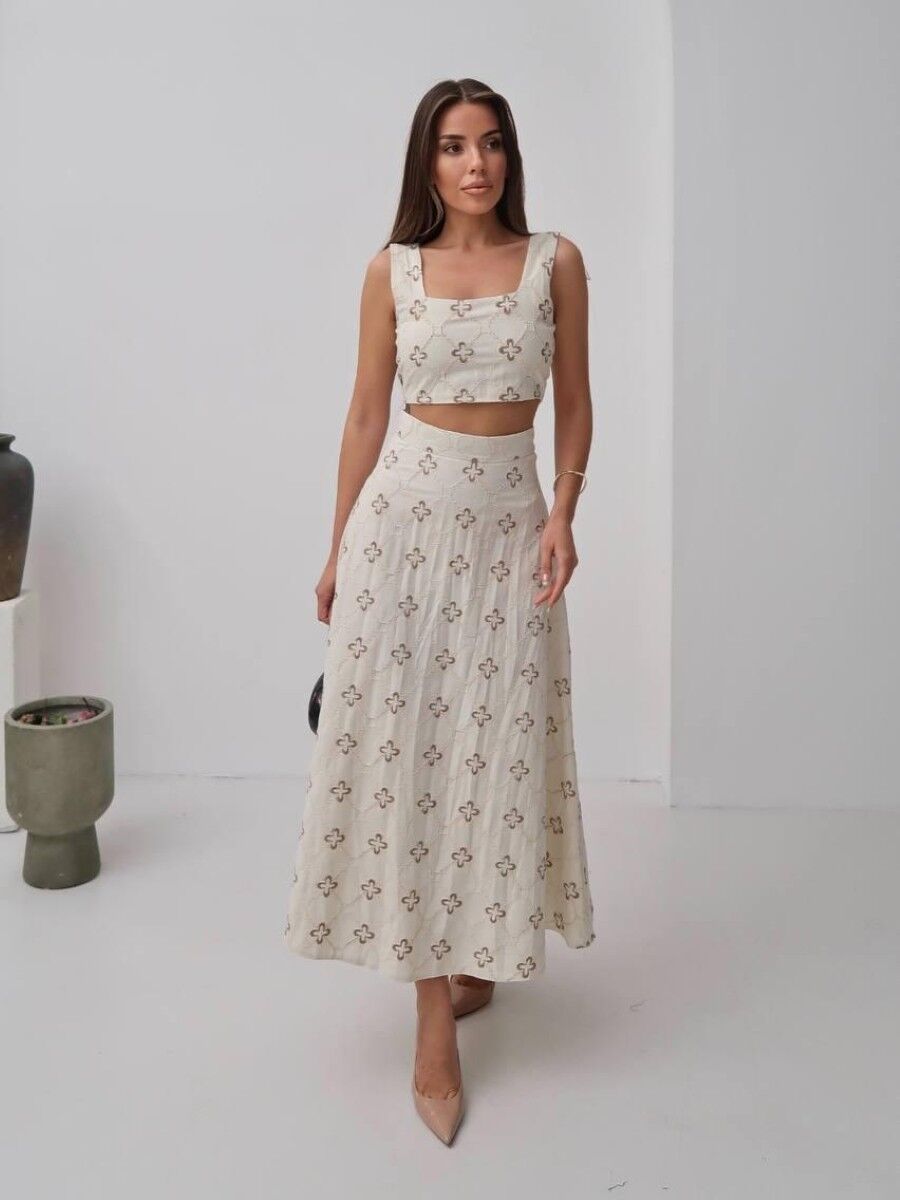 Kadın Keten Etek Bluz Takım