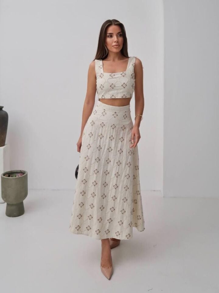 Kadın Keten Etek Bluz Takım