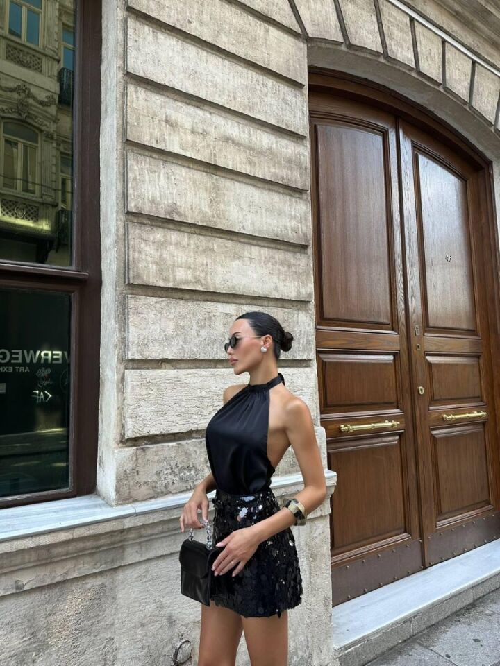 Kadın Siyah Saten Bluz